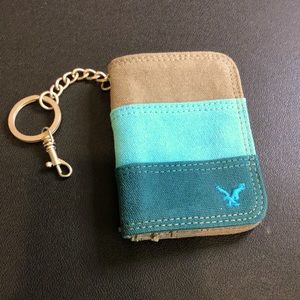 American Eagle Striped Teal Canvas Snap Wallet